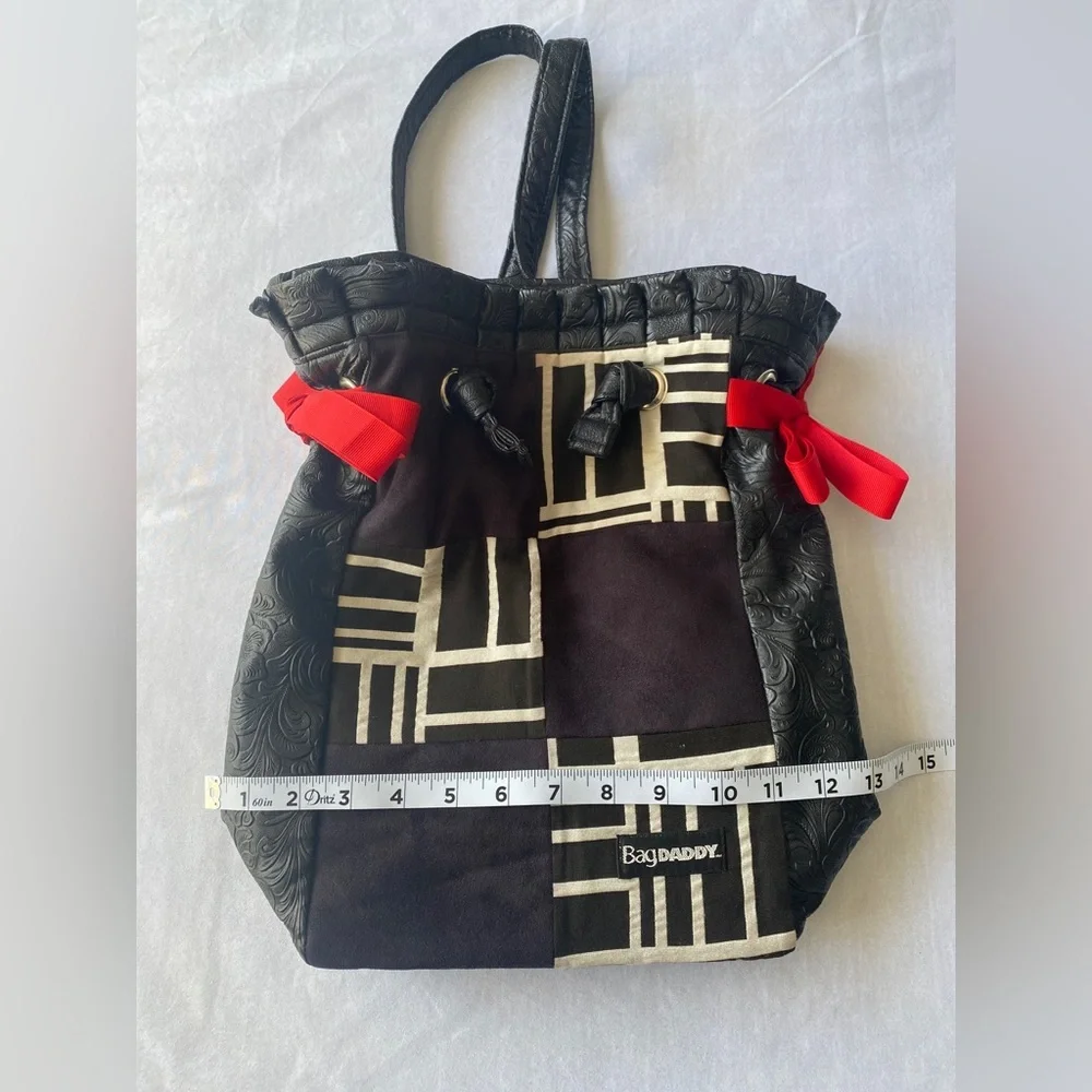 Bag DADDY Back pack bag black/white‎ with red ribbons on the sides